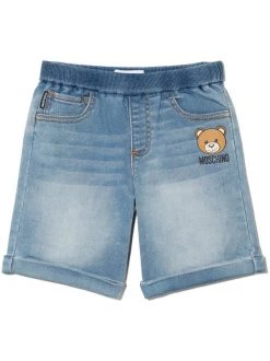 ( Nouvelle Collection ) Moschino Kids Short En Jean à Motif Teddy Bear 40129 LIGHT BLU JEANS