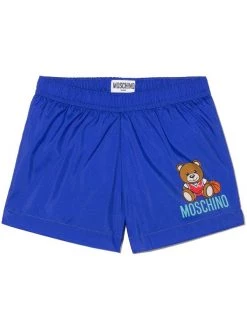 ( Nouvelle Collection ) Moschino Kids 40457 SURF BLUE Short De Bain à Motif Teddy Bear Enfant