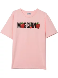 ( Nouvelle Collection ) Moschino Kids T-shirt à Logo Brodé 50209 SUGAR ROSE