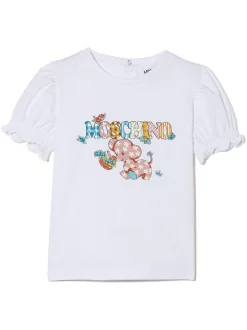 ( Nouvelle Collection ) Moschino Kids T-shirt En Coton à Logo Imprimé 10101 BIANCO OTTICO