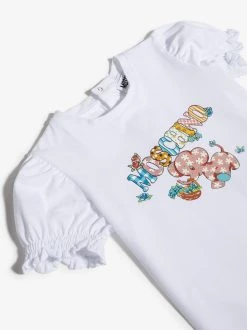 ( Nouvelle Collection ) Moschino Kids T-shirt En Coton à Logo Imprimé 10101 BIANCO OTTICO -Moschino Kids Soldes Boutique 17423865 39602984 600