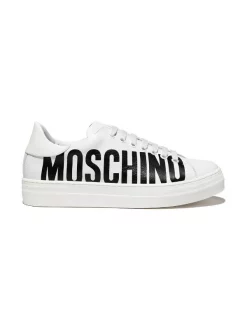 ( Nouvelle Collection ) Moschino Kids Baskets En Cuir à Logo Imprimé 1