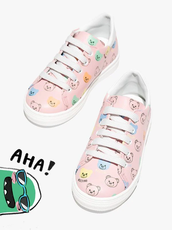 ( Nouvelle Collection ) Moschino Kids 1 Baskets En Cuir à Imprimé Teddy Bear Enfant 4 ( Nouvelle Collection ) Moschino Kids 1 Baskets En Cuir à Imprimé Teddy Bear Enfant – Image 2