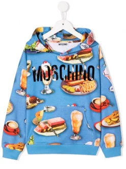 ( Nouvelle Collection ) Moschino Kids Hoodie Ample à Logo Imprimé 82737 BLUE
