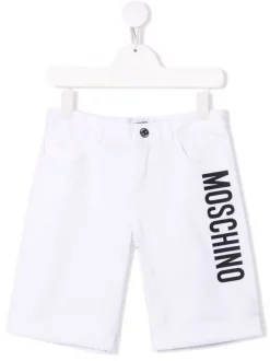 ( Nouvelle Collection ) Moschino Kids Short En Jean à Logo Imprimé 10101 WHITE