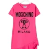 ( Nouvelle Collection ) Moschino Kids 50557 PINK Robe à Logo Imprimé Enfant -Moschino Kids Soldes Boutique 17693296 37132340 600