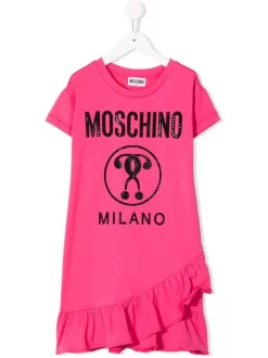 ( Nouvelle Collection ) Moschino Kids 50557 PINK Robe à Logo Imprimé Enfant