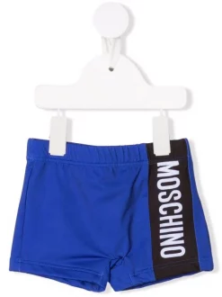 ( Nouvelle Collection ) Moschino Kids 40457 BLUE Short De Bain à Logo Imprimé Enfant