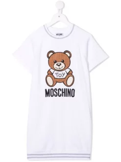 ( Nouvelle Collection ) Moschino Kids Robe à Logo Brodé 10101 WHITE