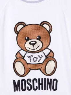 ( Nouvelle Collection ) Moschino Kids Robe à Logo Brodé 10101 WHITE -Moschino Kids Soldes Boutique 17693312 37141064 600