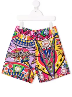 Moschino Kids Soldes Boutique 17 ( Nouvelle Collection ) Moschino Kids 83257 MULTICOLOR Short Imprimé à Taille élastiquée Enfant