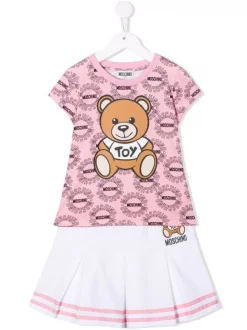 ( Nouvelle Collection ) Moschino Kids Jupe Teddy Bear Plissée à Logo Imprimé Enfant