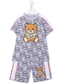 ( Nouvelle Collection ) Moschino Kids Short Teddy Bear à Logo Imprimé 83395 GREY