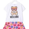 ( Nouvelle Collection ) Moschino Kids Ensemble Haut-short à Motif Teddy Bear 82801 WHITE/PINK -Moschino Kids Soldes Boutique 17693343 37139375 600