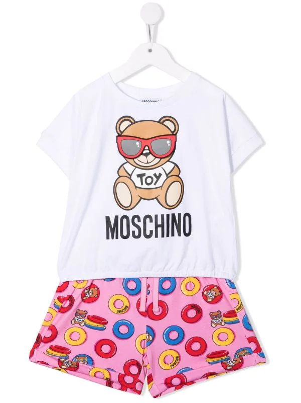 ( Nouvelle Collection ) Moschino Kids Ensemble Haut-short à Motif Teddy Bear 82801 WHITE/PINK 3 ( Nouvelle Collection ) Moschino Kids Ensemble Haut-short à Motif Teddy Bear 82801 WHITE/PINK