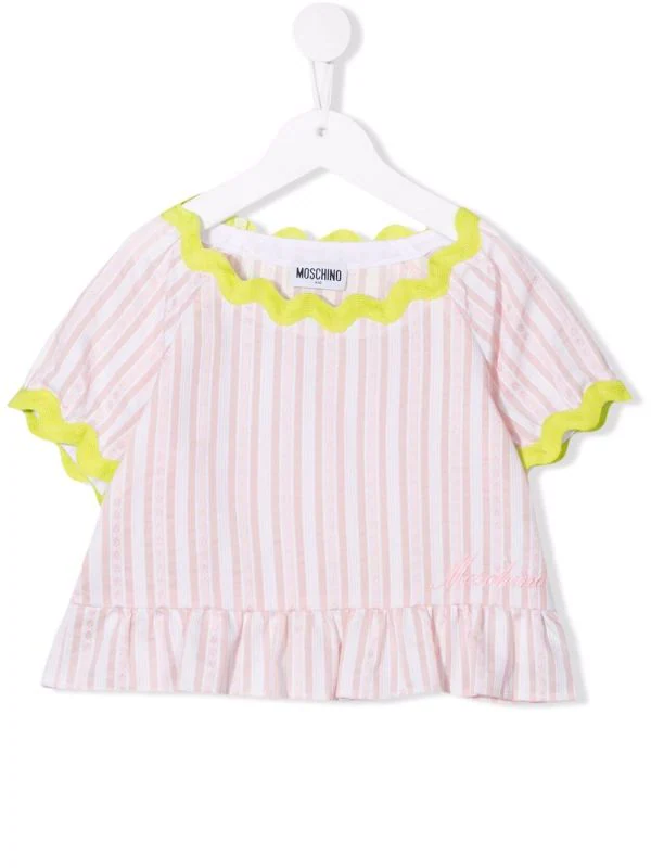 ( Nouvelle Collection ) Moschino Kids Blouse Rayée à Volants 84593 3 ( Nouvelle Collection ) Moschino Kids Blouse Rayée à Volants 84593