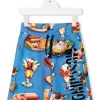 ( Nouvelle Collection ) Moschino Kids 82737 BLUE Short De Sport à Motif Imprimé Enfant