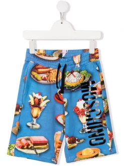 ( Nouvelle Collection ) Moschino Kids 82737 BLUE Short De Sport à Motif Imprimé Enfant