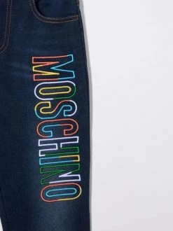 ( Nouvelle Collection ) Moschino Kids Jean Slim à Logo Imprimé 40099 BLUE -Moschino Kids Soldes Boutique 17693362 37111668 600
