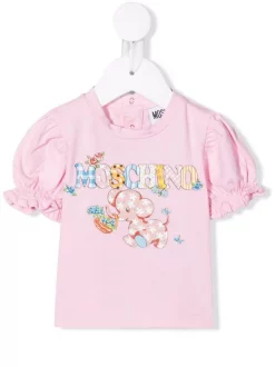 ( Nouvelle Collection ) Moschino Kids 50602 PINK T-shirt à Logo Imprimé Enfant
