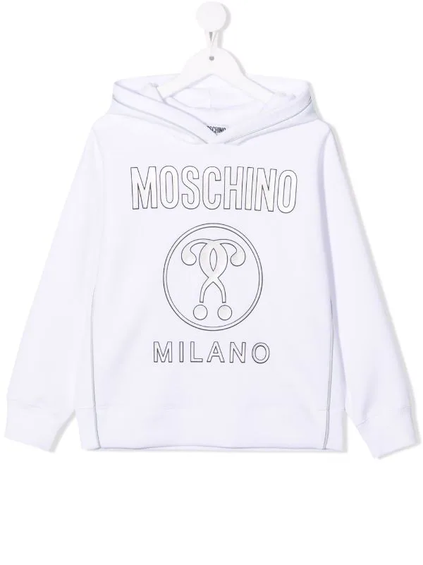 ( Nouvelle Collection ) Moschino Kids Hoodie Double Question Mark à Logo Imprimé 10101 WHITE 3 ( Nouvelle Collection ) Moschino Kids Hoodie Double Question Mark à Logo Imprimé 10101 WHITE