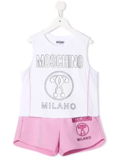 ( Nouvelle Collection ) Moschino Kids 82733 WHITE/PINK Survêtement à Logo Imprimé Enfant