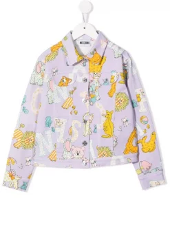 ( Nouvelle Collection ) Moschino Kids Veste En Jean à Logo Imprimé 83263 PURPLE