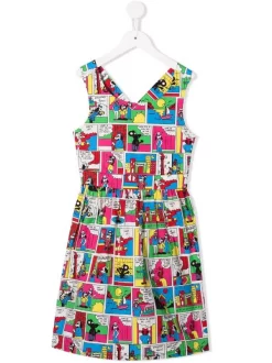 ( Nouvelle Collection ) Moschino Kids 83256 MULTICOLOR COMICS Robe Courte à Imprimé Graphique Enfant