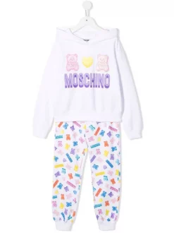 ( Nouvelle Collection ) Moschino Kids 83416 WHITE Survêtement à Logo Imprimé Enfant