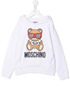 ( Nouvelle Collection ) Moschino Kids Hoodie à Logo Imprimé 10101 WHITE