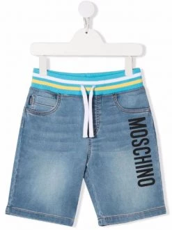 ( Nouvelle Collection ) Moschino Kids 40129 BLUE Short En Jean à Logo Imprimé Enfant