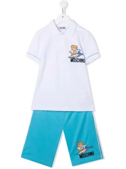 ( Nouvelle Collection ) Moschino Kids Survêtement à Imprimé Toy Bear 84506 BLUE WHITE
