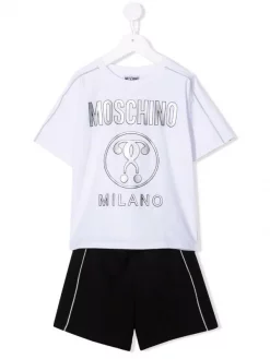 ( Nouvelle Collection ) Moschino Kids 80359 BLACK WHITE Survêtement à Logo Imprimé Enfant