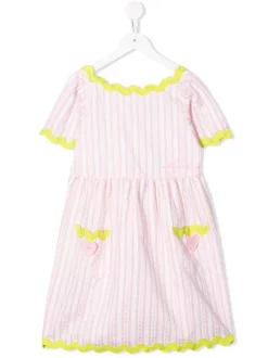 ( Nouvelle Collection ) Moschino Kids Robe Rayée à Bords Contrastants 84593 PINK