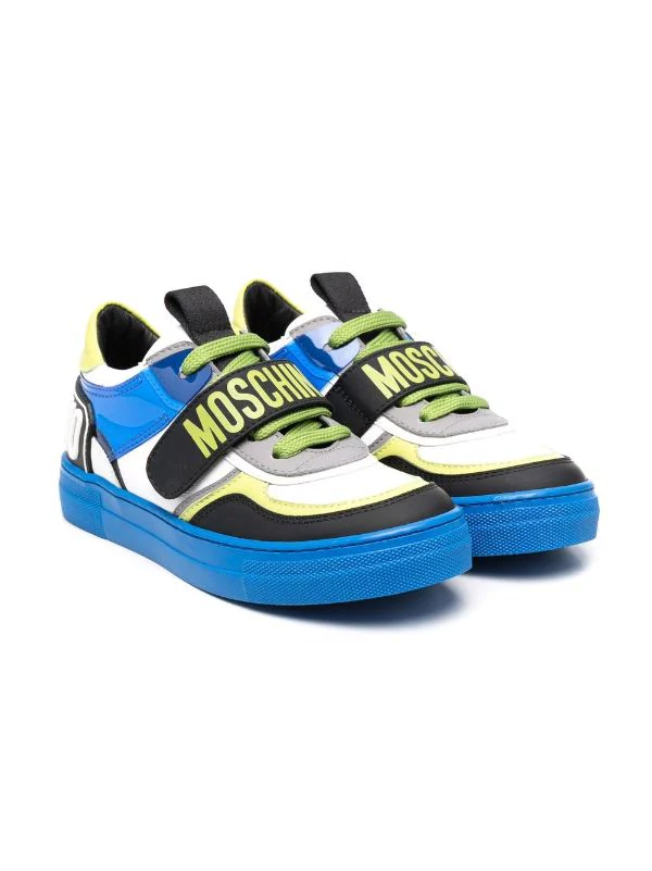 ( Nouvelle Collection ) Moschino Kids BIANCO NERO WHITE/BLACK/LIGHT GREEN/INDIGO/GREY Baskets Colour Block à Logo Imprimé Enfant 3 ( Nouvelle Collection ) Moschino Kids BIANCO NERO WHITE/BLACK/LIGHT GREEN/INDIGO/GREY Baskets Colour Block à Logo Imprimé Enfant