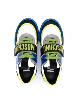 ( Nouvelle Collection ) Moschino Kids Baskets Colour Block à Logo WHITE/BLACK/LIGHT GREEN/INDIGO/GREY -Moschino Kids Soldes Boutique 17723528 38173561 600