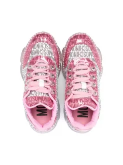 ( Nouvelle Collection ) Moschino Kids WHITE/PINK/BLACK PRINT Baskets à Logo Imprimé Enfant -Moschino Kids Soldes Boutique 17723601 38172641 600