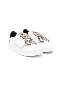 Moschino Kids WHITE/BLACK Baskets Teddy à Attache Scratch Enfant