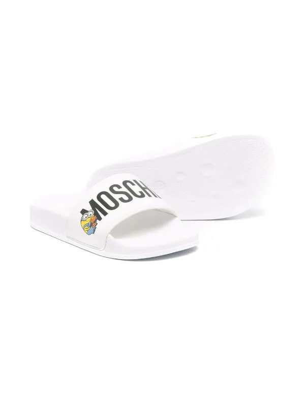 ( Nouvelle Collection ) Moschino Kids Claquettes à Logo Imprimé BIANCO NERO 4 ( Nouvelle Collection ) Moschino Kids Claquettes à Logo Imprimé BIANCO NERO – Image 2