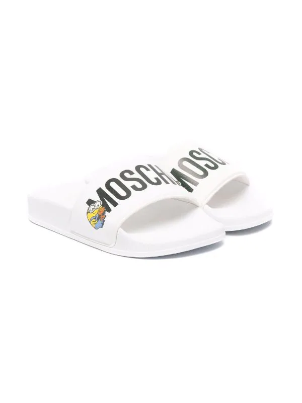 ( Nouvelle Collection ) Moschino Kids Claquettes à Logo Imprimé BIANCO NERO 3 ( Nouvelle Collection ) Moschino Kids Claquettes à Logo Imprimé BIANCO NERO