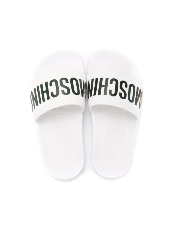 ( Nouvelle Collection ) Moschino Kids Claquettes à Logo Imprimé BIANCO NERO 5 ( Nouvelle Collection ) Moschino Kids Claquettes à Logo Imprimé BIANCO NERO – Image 3