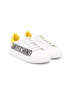 ( Nouvelle Collection ) Moschino Kids Baskets à Logo WHITE/YELLOW/BLACK PRINT
