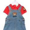 ( Nouvelle Collection ) Moschino Kids '50109' BLUE RED Ensemble Haut-salopette à Logo Brodé Enfant -Moschino Kids Soldes Boutique 17791995 38353193 600