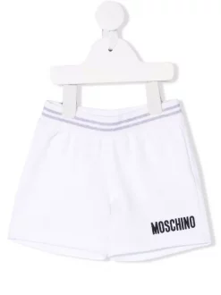 ( Nouvelle Collection ) Moschino Kids Short De Sport à Logo Imprimé 10101 WHITE