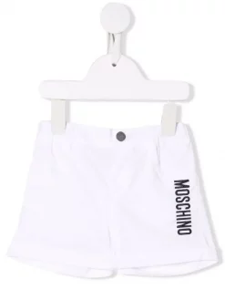 ( Nouvelle Collection ) Moschino Kids '10101' WHITE Short De Sport à Logo Imprimé Enfant