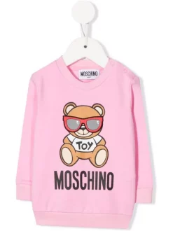 ( Nouvelle Collection ) Moschino Kids 50206 PINK Sweat à Imprimé Teddy Bear Enfant