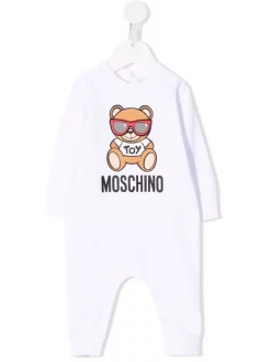 Moschino Kids Soldes Boutique 29 ( Nouvelle Collection ) Moschino Kids '10101' WHITE Pyjama à Logo Imprimé Enfant