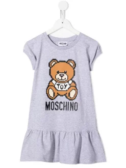 ( Nouvelle Collection ) Moschino Kids 60926 GREY Robe à Motif Teddy Bear Enfant