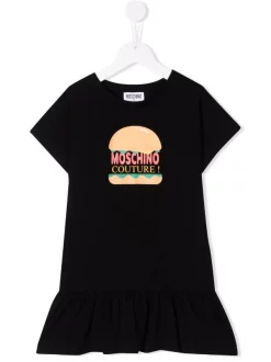 ( Nouvelle Collection ) Moschino Kids 60100 NERO Robe à Logo Hamburger Imprimé Enfant
