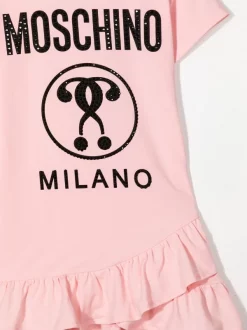 ( Nouvelle Collection ) Moschino Kids Robe Péplum à Logo Imprimé Enfant -Moschino Kids Soldes Boutique 17917132 39350745 600